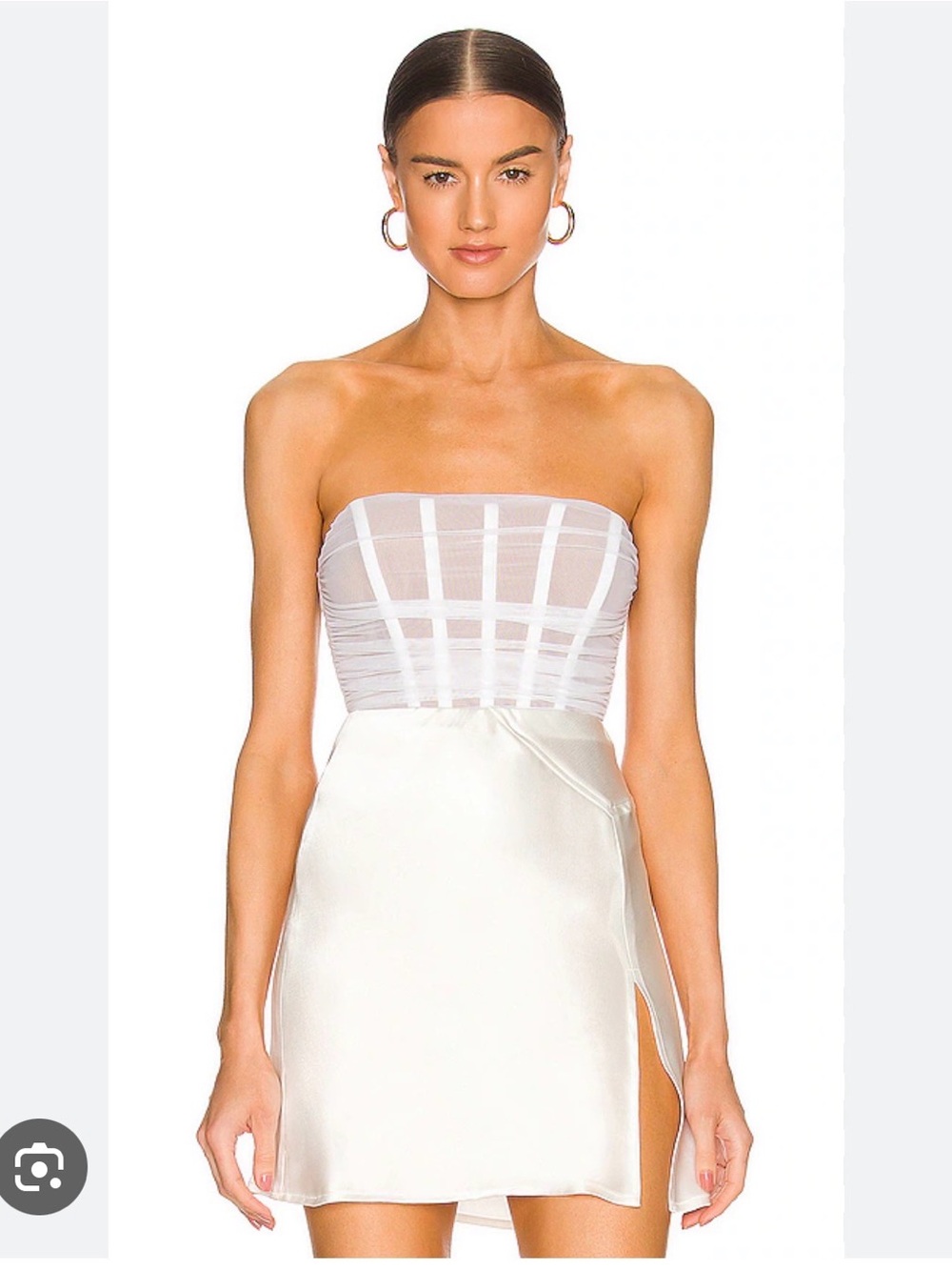 Nookie Eden Bodysuit White S - Strapless Satin & Sheer Panel Bodysuit